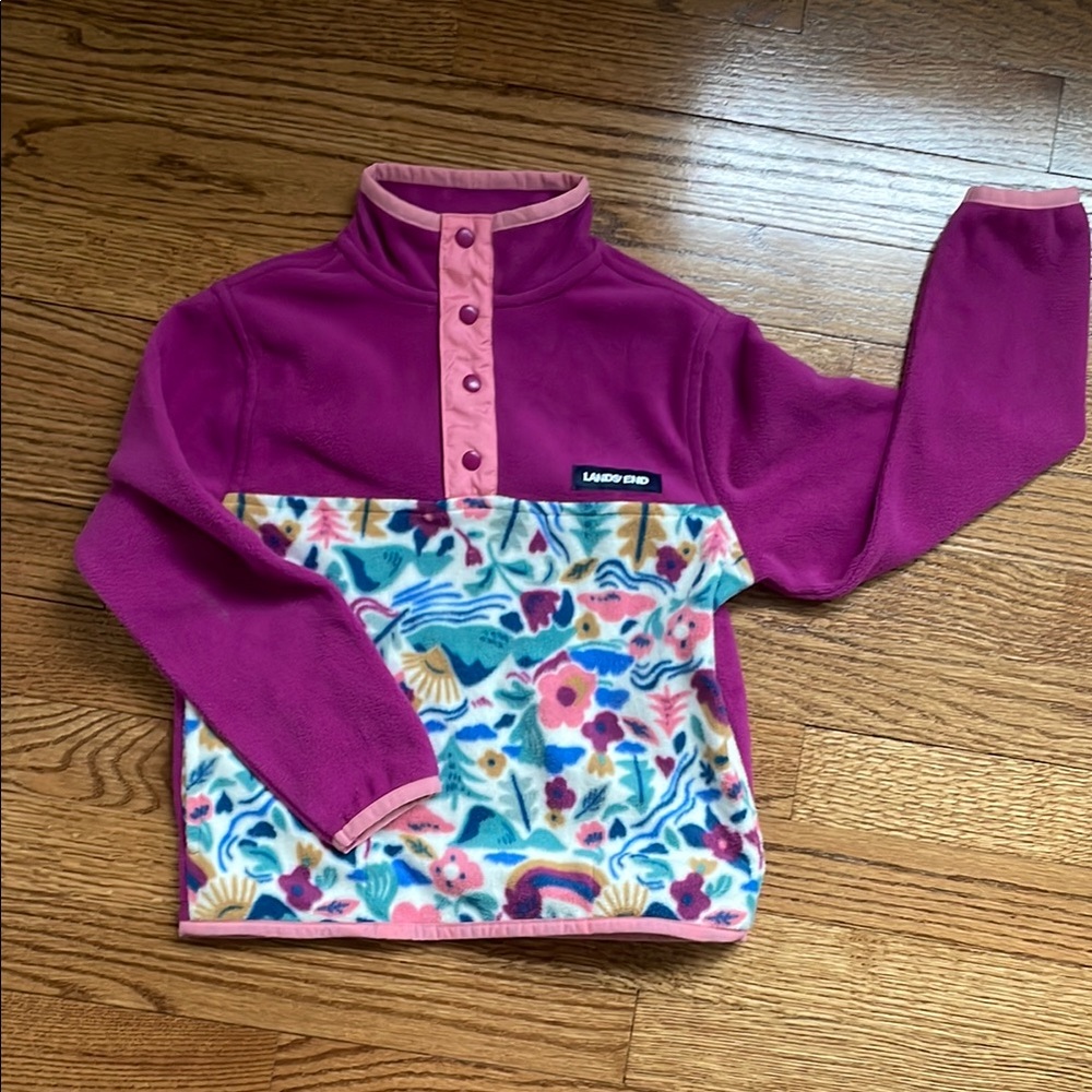 Lands' End Purple Fleece Hoodie with Geometric Flair